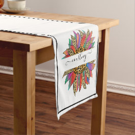Regenboog en luipaardprint gepersonaliseerde korte tafelloper