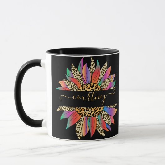 Regenboog en luipaardprint gepersonaliseerde mok (Links)
