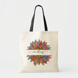 Regenboog en luipaardprint persoonlijke boodschapp tote bag