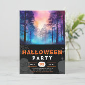 Regenboog en Moonlit Bos Zwart Halloween Kaart (Staand voorkant)