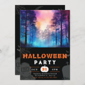 Regenboog en Moonlit Bos Zwart Halloween Kaart (Voorkant / Achterkant)