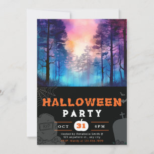 Regenboog en Moonlit Bos Zwart Halloween Kaart