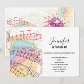 Regenboog- en muzieknotenfeestje kaart (Voorkant / Achterkant)