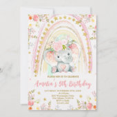 Regenboog en Olifant Verjaardagsfeest Kaart (Voorkant)