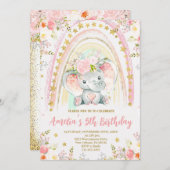 Regenboog en Olifant Verjaardagsfeest Kaart (Voorkant / Achterkant)