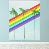 Regenboog en palmen canvas afdruk (Insitu (Houten vloer))
