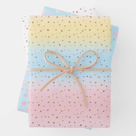 Regenboog en polka dot patroon inpakpapier vel (In situ)