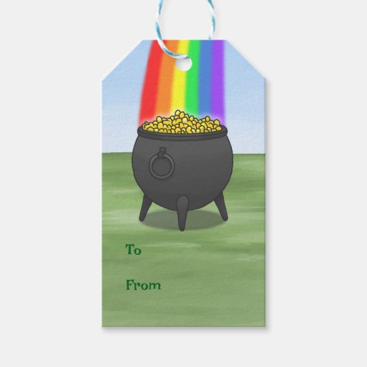 Regenboog en pot met goud cadeaulabel (Voorkant)