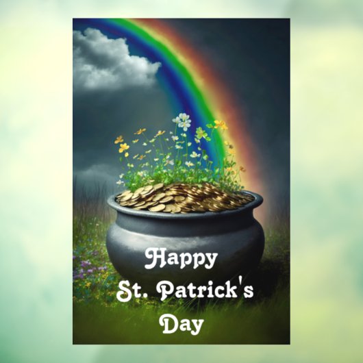 Regenboog en pot met gouden raamklitten raamsticker (Vel 3)