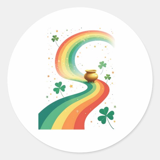 Regenboog en pot van goud fantasie scene ronde sticker (Voorkant)