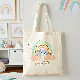 Regenboog en sterren baby boodschappentas tote bag