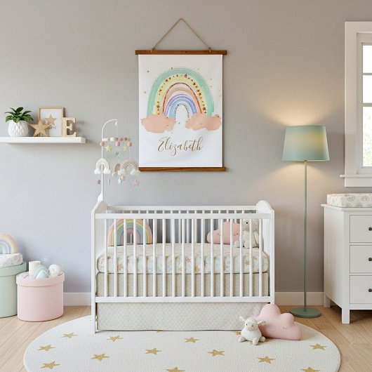 Regenboog en sterren baby hangend wandkleed