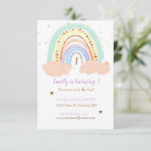 Regenboog en sterren baby verjaardagsfeestje, aang kaart (Staand voorkant)