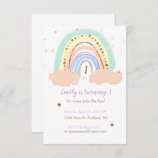 Regenboog en sterren baby verjaardagsfeestje, aang kaart (Voorkant / Achterkant)