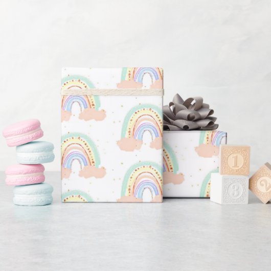 Regenboog en sterren  cadeaupapier (Baby Shower)