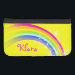 Regenboog en sterren felgele naam flap hoesje<br><div class="desc">Heldere gele en meerkleurige grafische kaart voor regenboogcellen met lantaarns. Pas het aan met jouw naam,  leest momenteel Klara. Oorspronkelijk patroon en ontwerp van Sarah Trett.</div>