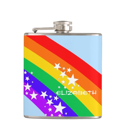 Regenboog en sterren op maat heupfles (Voorkant)