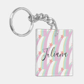 Regenboog en Sterren Patroon Script Naam Sleutelha Sleutelhanger (Voorkant Links)