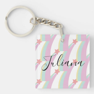Regenboog en Sterren Patroon Script Naam Sleutelha Sleutelhanger