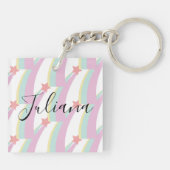 Regenboog en Sterren Patroon Script Naam Sleutelha Sleutelhanger (Achterkant)