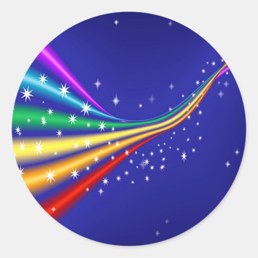 Regenboog en sterren ronde sticker (Voorkant)