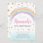 Regenboog en sterren verjaardagsfeestuitnodiging kaart (Voorkant / Achterkant)