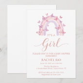 Regenboog en vlinder Baby shower uitnodiging (Voorkant / Achterkant)