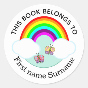Regenboog en vlinders gepersonaliseerd ronde sticker