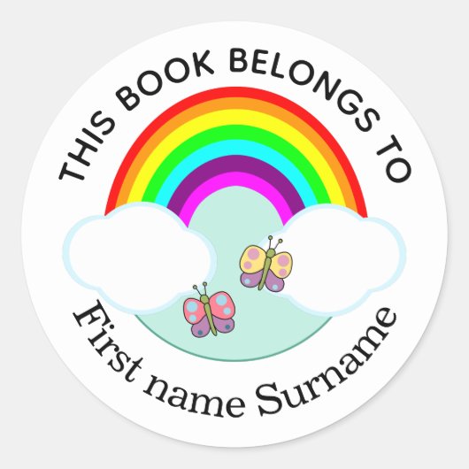 Regenboog en vlinders gepersonaliseerd ronde sticker (Voorkant)