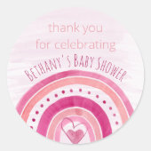 Regenboog en Waterverf Wassen Roze Dank u Ronde Sticker (Voorkant)