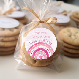 Regenboog en Waterverf Wassen Roze Dank u Ronde Sticker