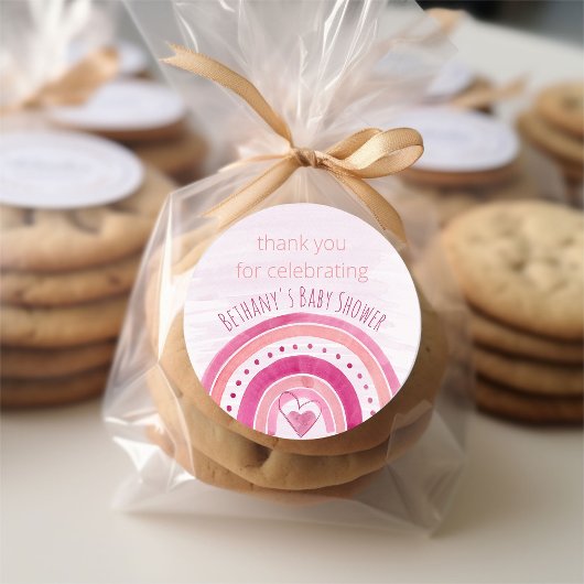 Regenboog en Waterverf Wassen Roze Dank u Ronde Sticker