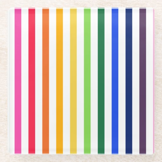Regenboog en witte strepen glazen onderzetter (Voorkant)