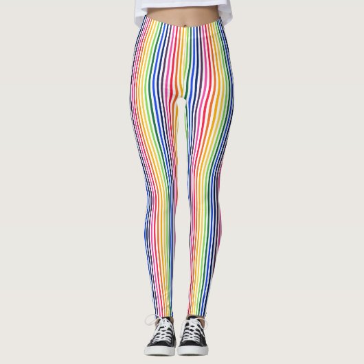 Regenboog en witte strepen leggings (Voorkant)