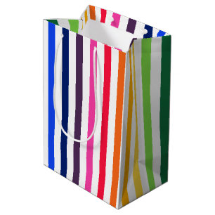 Regenboog en witte strepen medium cadeauzakje