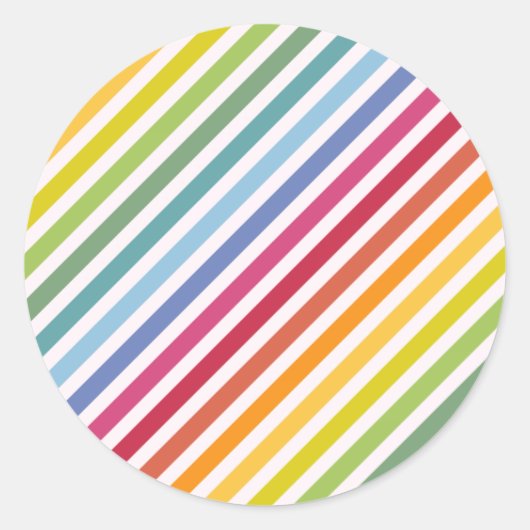 Regenboog en witte strepen ronde sticker (Voorkant)