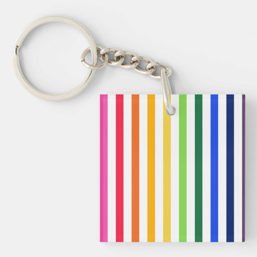 Regenboog en witte strepen sleutelhanger (Voorkant)