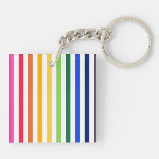 Regenboog en witte strepen sleutelhanger (Achterkant)