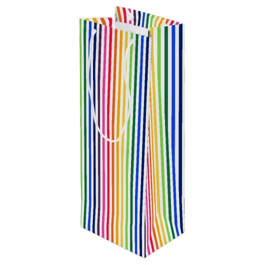 Regenboog en witte strepen wijn cadeautas (Achterkant Gekanteld)