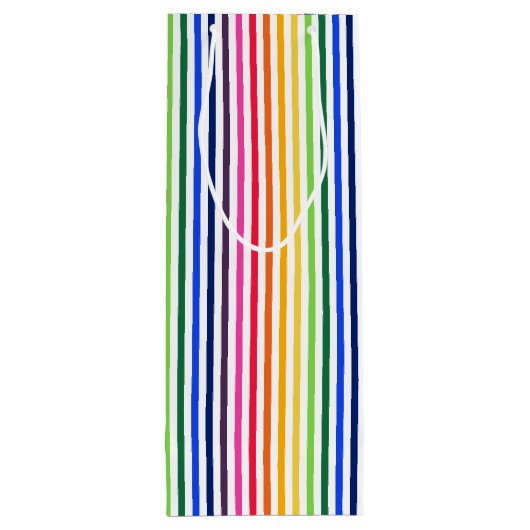 Regenboog en witte strepen wijn cadeautas (Achterkant)