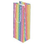 Regenboog en witte strepen wijn cadeautas (Voorkant Gekanteld)