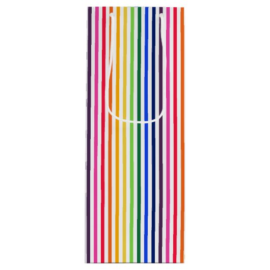 Regenboog en witte strepen wijn cadeautas (Voorkant)