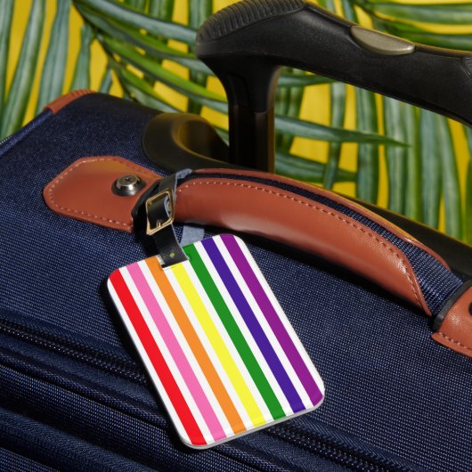 Regenboog en witte verticale streep reisaccessoire bagagelabel (Voorkant Insitu 1)