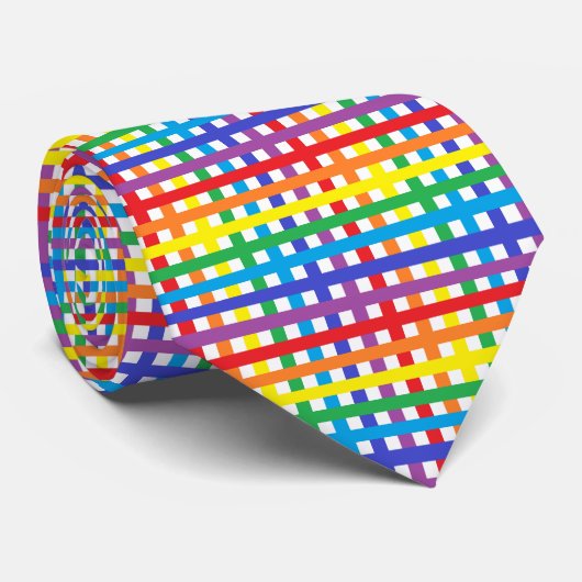 Regenboog en witte weef stropdas (Opgerold)