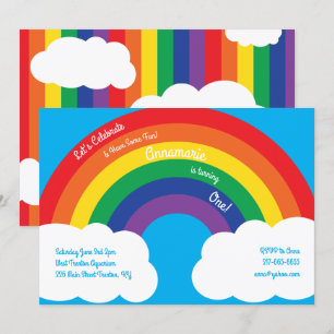 Regenboog en wolken 1e verjaardag Cute Invitations Kaart