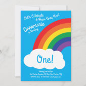 Regenboog en wolken 1e verjaardag Cute Invitations Kaart (Voorkant)