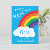Regenboog en wolken 1e verjaardag Cute Invitations Kaart (Staand voorkant)