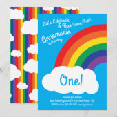 Regenboog en wolken 1e verjaardag Cute Invitations Kaart (Voorkant / Achterkant)