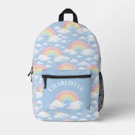Regenboog en wolken met jouw naam bedrukte rugzak