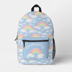 Regenboog en wolken met jouw naam bedrukte rugzak